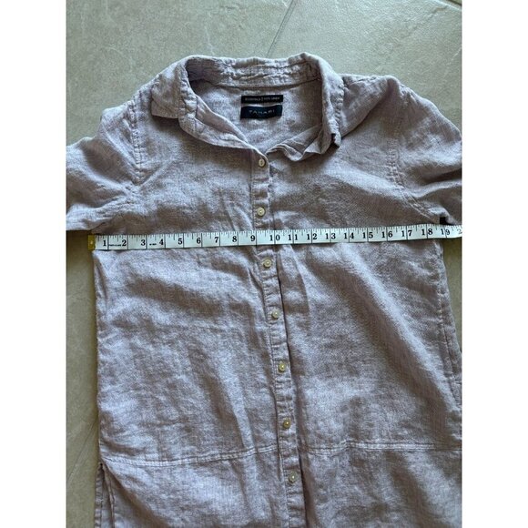 Tahari Linen Button Up Tunic Sz M Long Roll Tab Sleeves Lilac Lagenlook Coastal - Picture 9 of 10